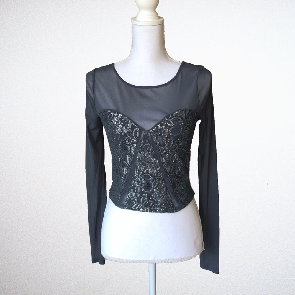 Kimchi Blue UO Mesh Long Sleeve Crop Top - Large